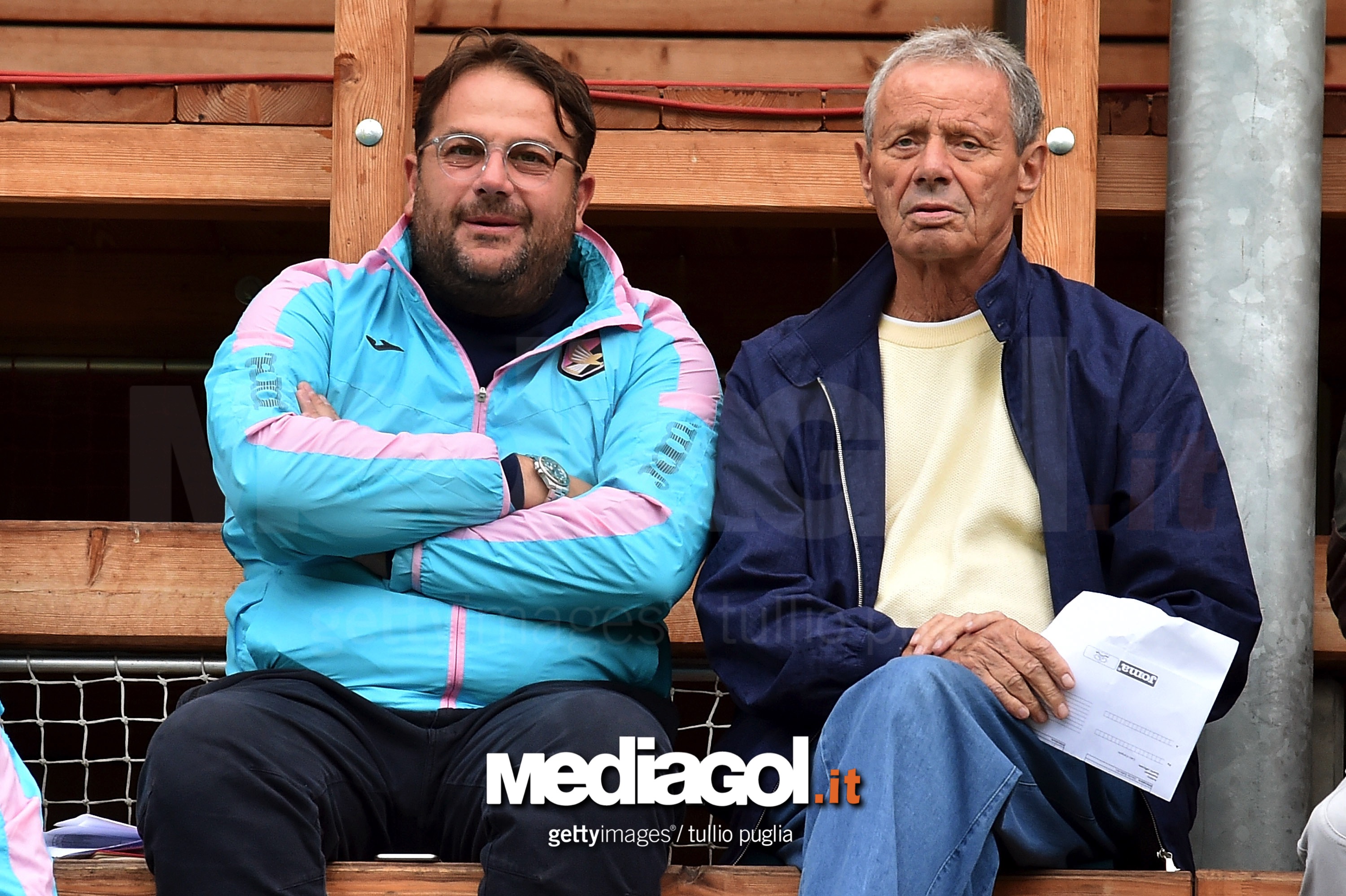 BAD KLEINKIRCHHEIM, AUSTRIA - JULY 27: Sport Manager Daniele Faggiano and President Maurizio Zamparini of Palermo look on during the friendly match between US Citta' di Palermo and Al Wehda at Sportarena on July 27, 2016 in Bad Kleinkirchheim, Austria. (Photo by Tullio M. Puglia/Getty Images)